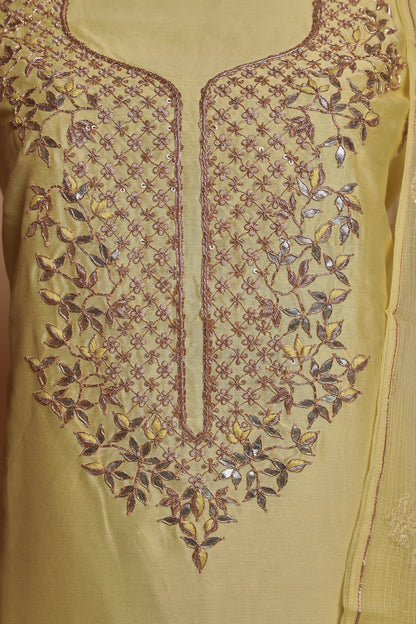 Elegant Sage Green Pure Silk Unstitched Suit with Heavy Zari Work Neckline