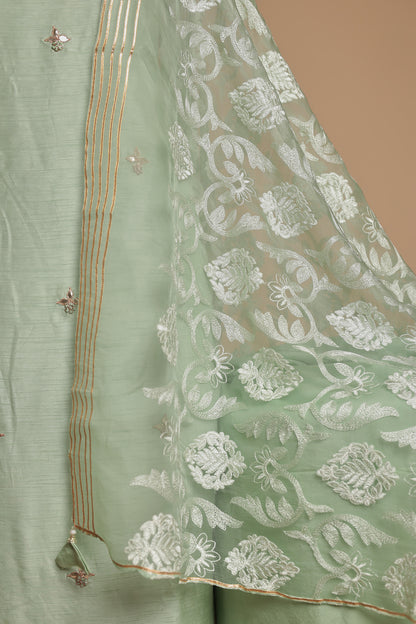 Designer Light Green Salwar Suit | Tone-on-Tone Floral Work