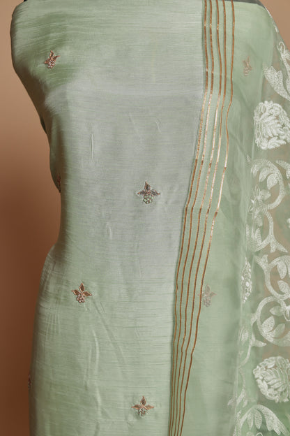 Designer Light Green Salwar Suit | Tone-on-Tone Floral Work