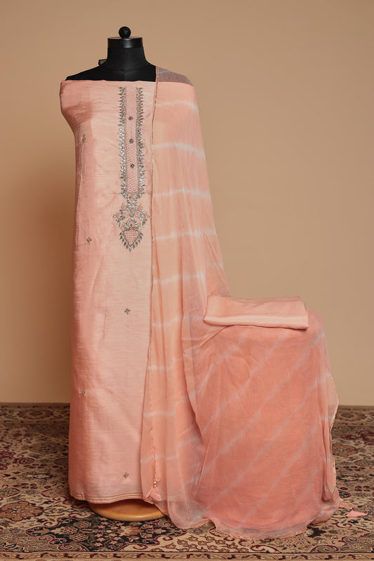 Luxury Peach Salwar Suit Material with Zari Embroidered Dupatta
