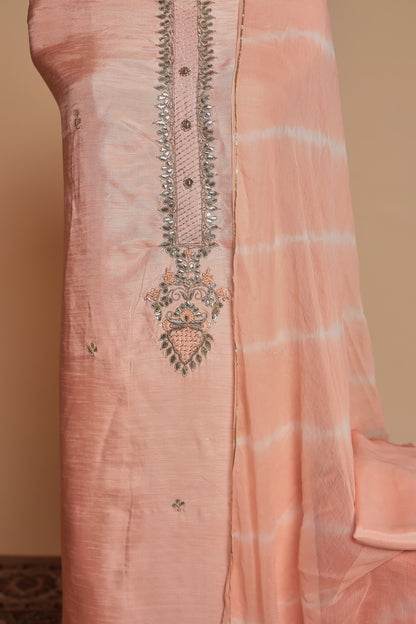 Luxury Peach Salwar Suit Material with Zari Embroidered Dupatta