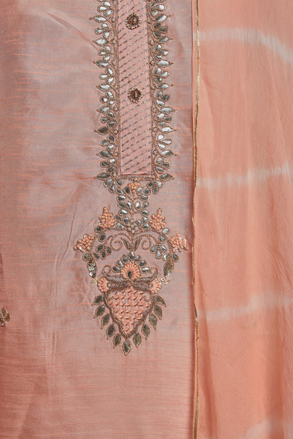 Luxury Peach Salwar Suit Material with Zari Embroidered Dupatta