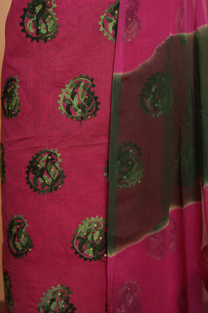 Festive Peach Pink Salwar Suit Fabric | Intricate Zari Embroidery