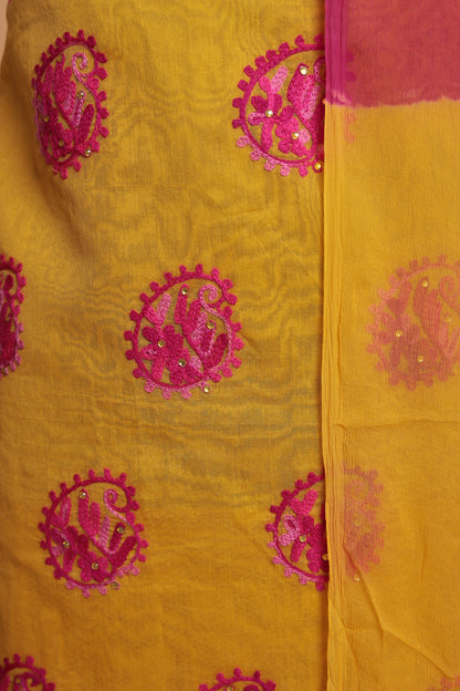 Festive Yellow Salwar Suit Fabric | Bold Color-Block Design | Unstitched 3-Piece Set
