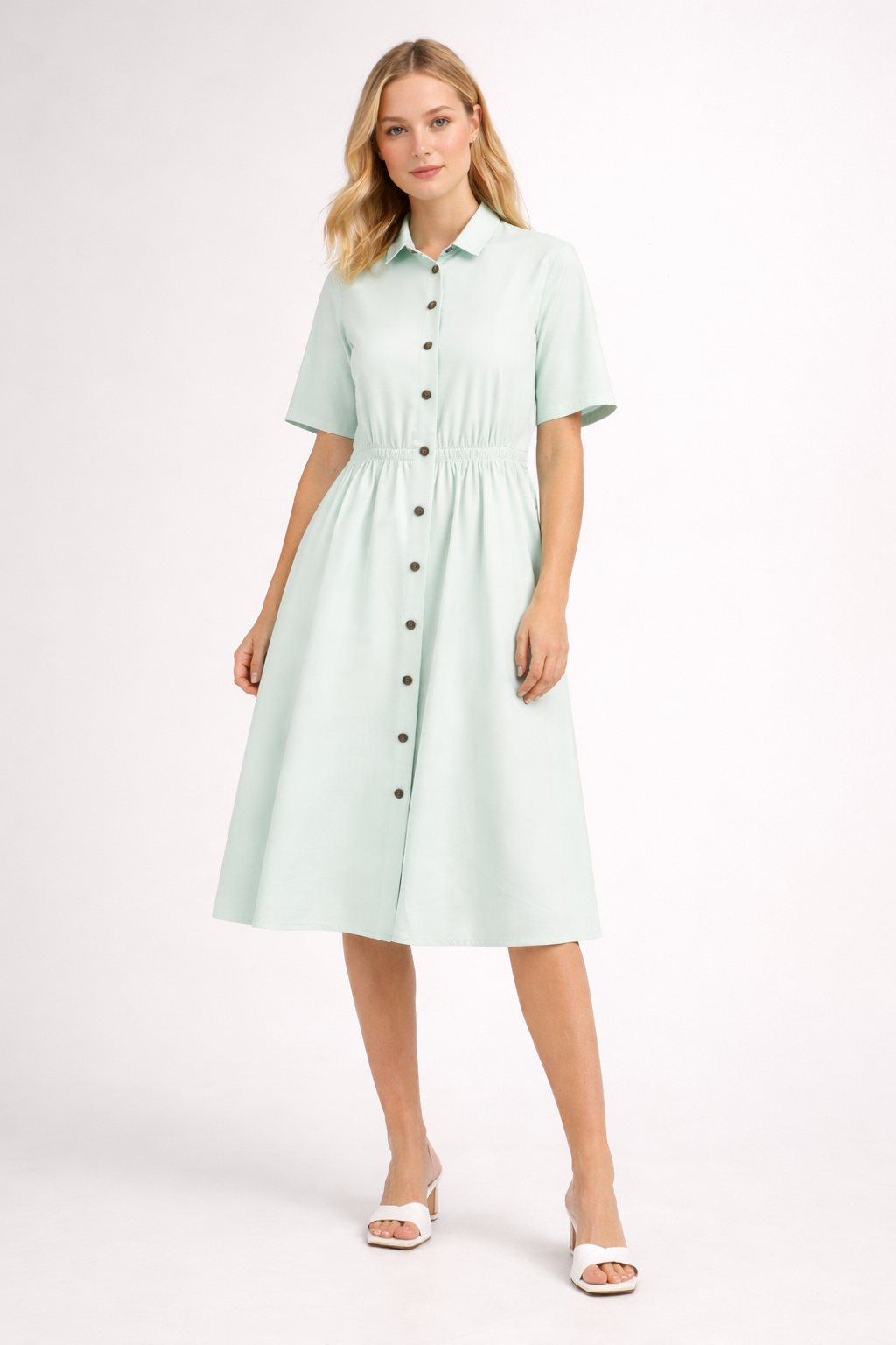 Mint Green Button Down Midi Dress for Women | Casual Shirt Style Midi Dress | Summer Day Dress