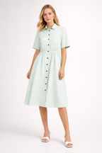 Mint Green Button Down Midi Dress for Women | Casual Shirt Style Midi Dress | Summer Day Dress