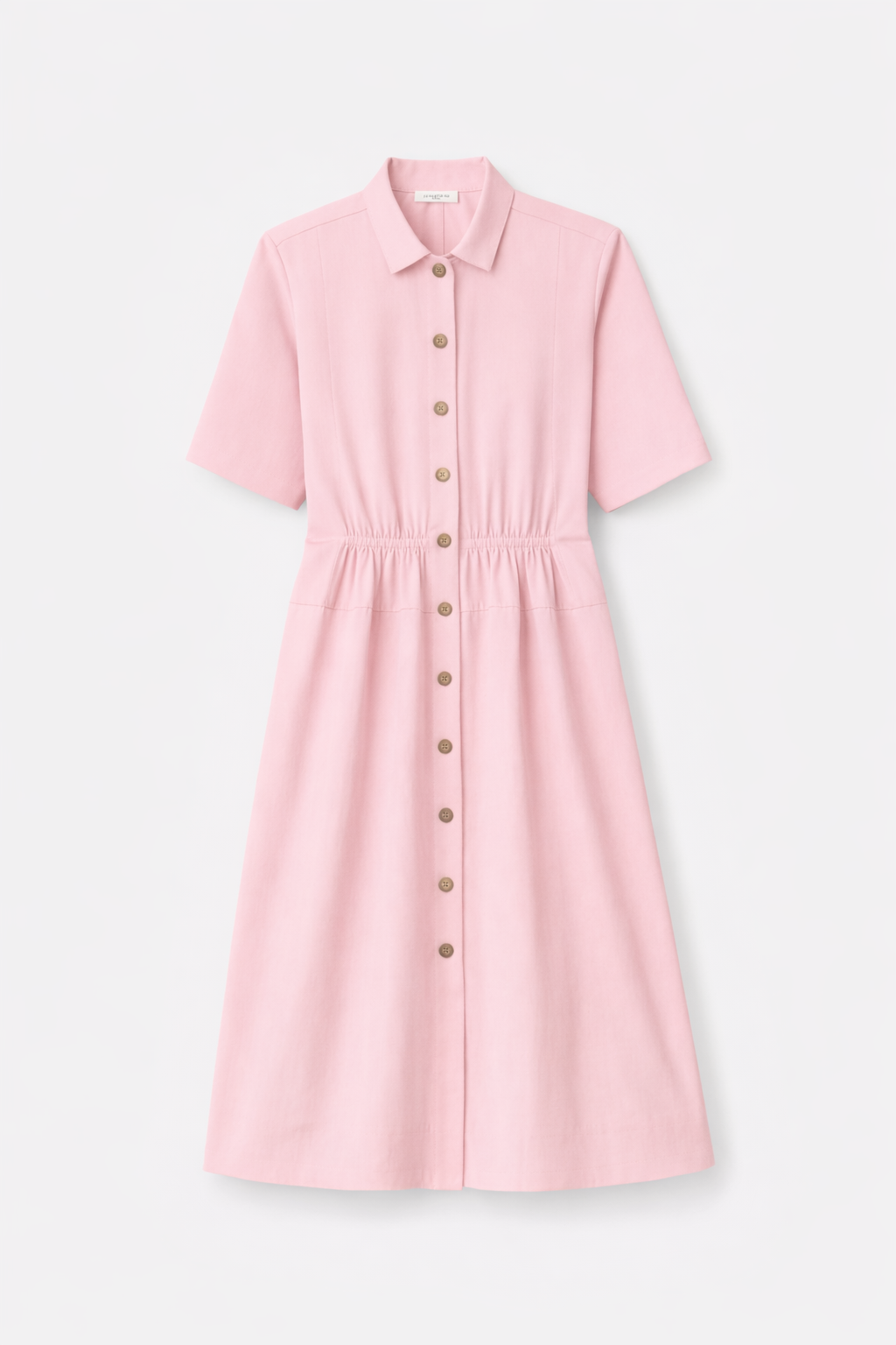 Women’s Blush Pink Button-Down Midi Dress with Collar | Short Sleeve Elegant Casual Dress