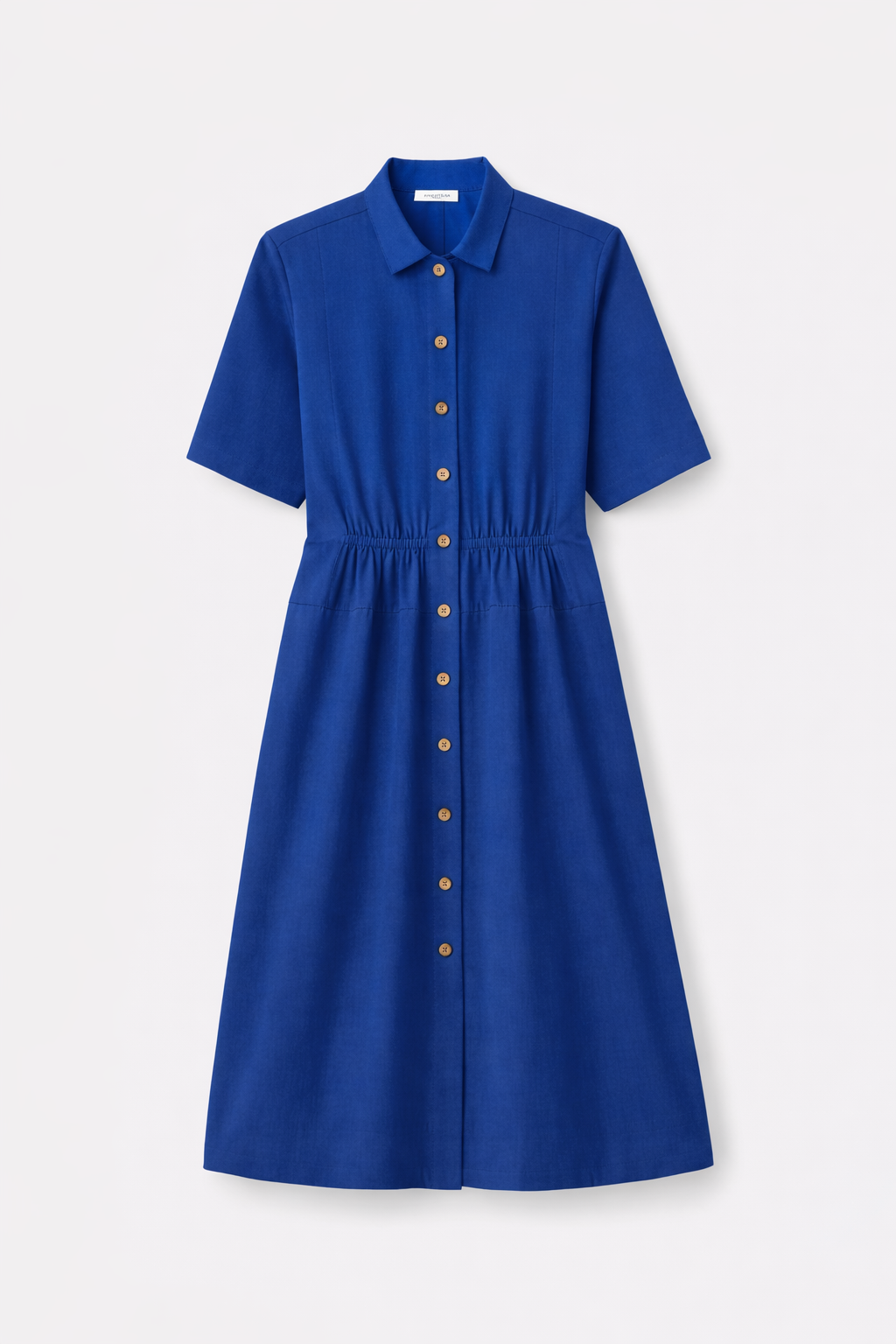 Royal Blue Midi Shirt Dress for Women | Short Sleeve Button-Front Elegant Everyday Dress