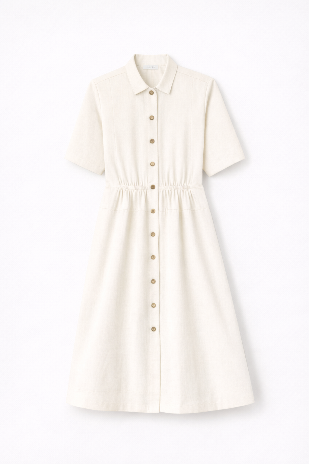 Ivory Button-Down Midi Dress for Women | Short Sleeve Collared Elegant Shirt Dress