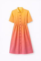 Sunset Ombré Midi Shirt Dress for Women | Button-Down Short Sleeve Gradient Dress