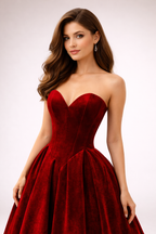 Deep Wine Velvet Western Wedding Dress for Women – Strapless Bridal Gown with Two Height Options