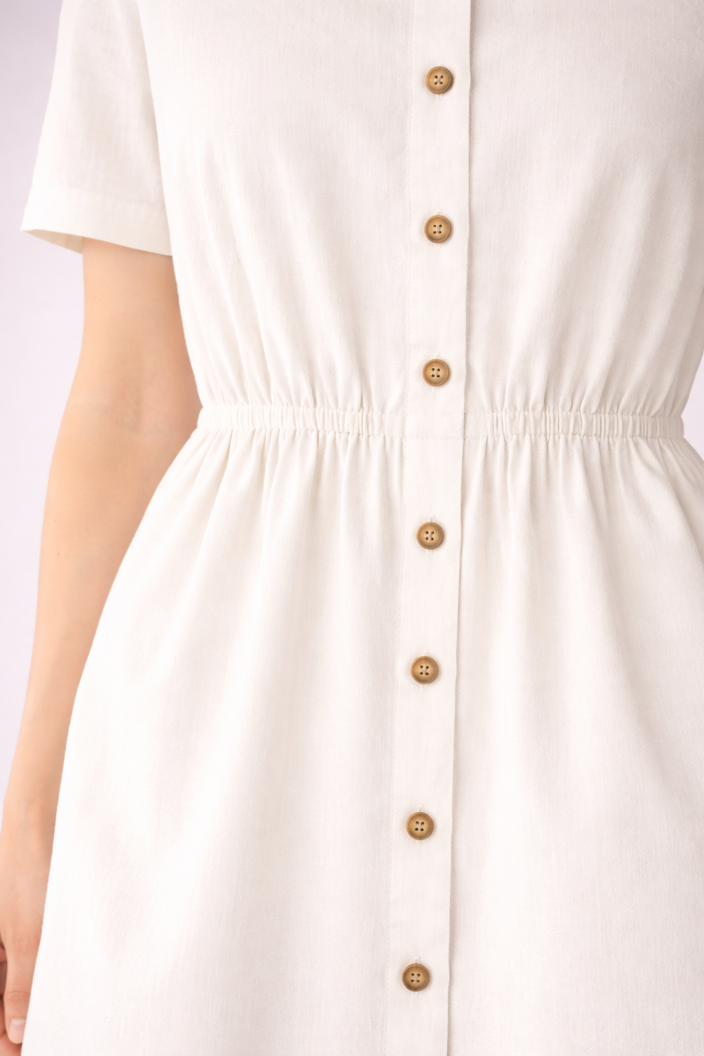 Ivory Button-Down Midi Dress for Women | Short Sleeve Collared Elegant Shirt Dress