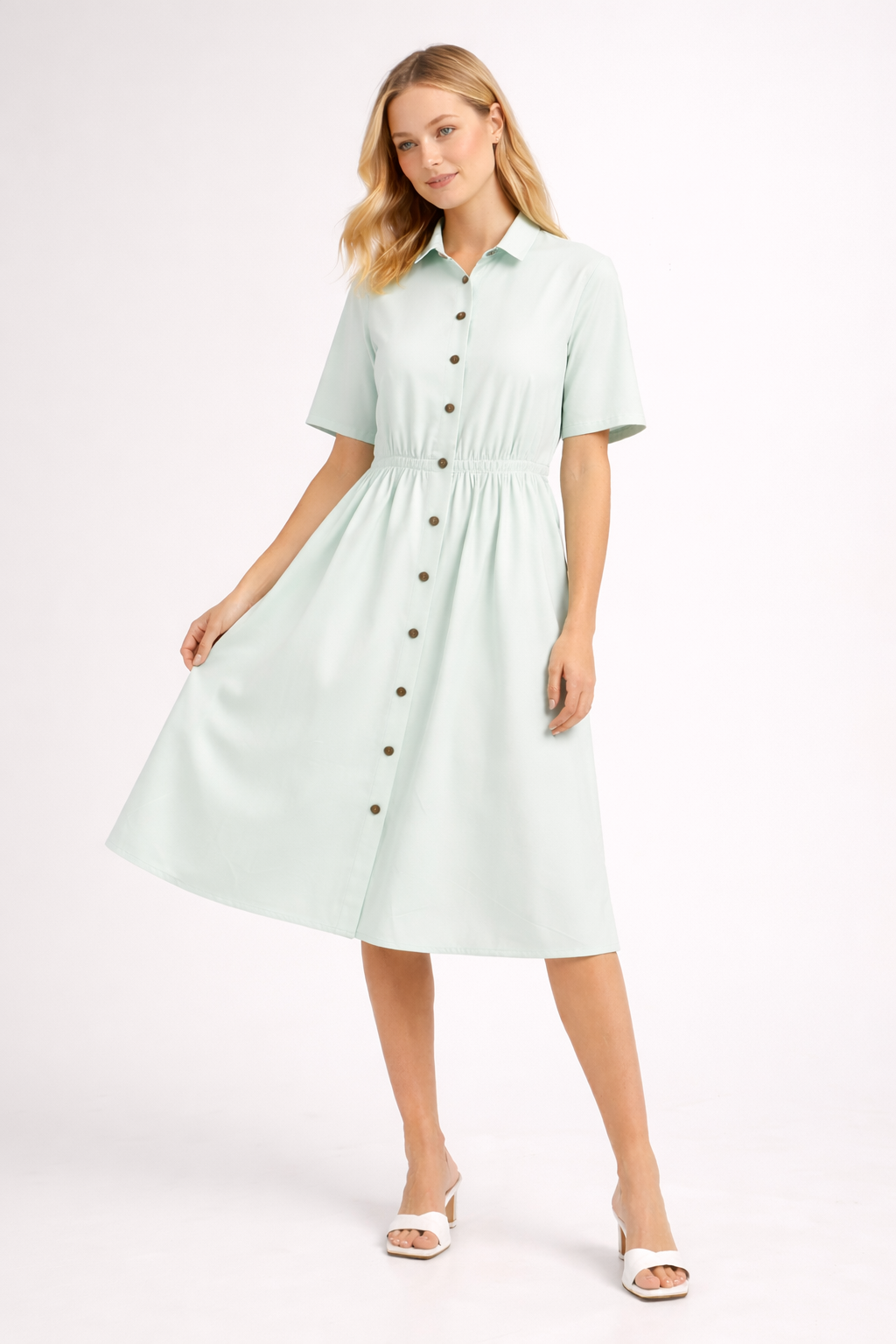Mint Green Button Down Midi Dress for Women | Casual Shirt Style Midi Dress | Summer Day Dress