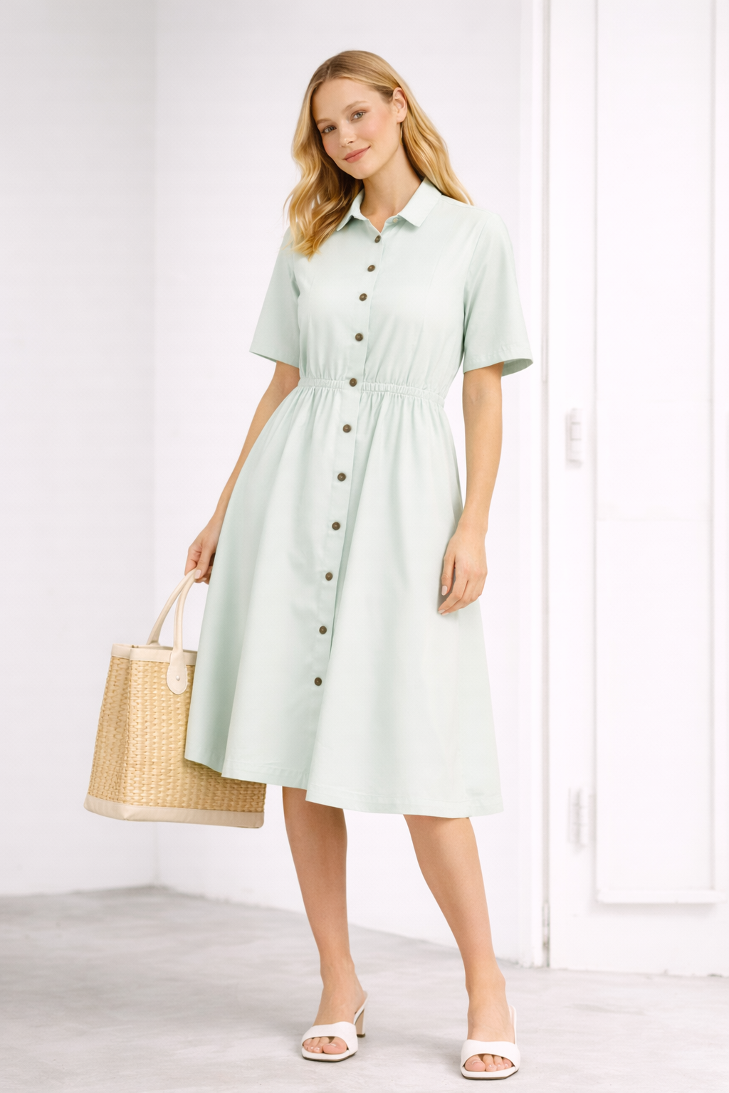 Mint Green Button Down Midi Dress for Women | Casual Shirt Style Midi Dress | Summer Day Dress
