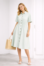 Mint Green Button Down Midi Dress for Women | Casual Shirt Style Midi Dress | Summer Day Dress