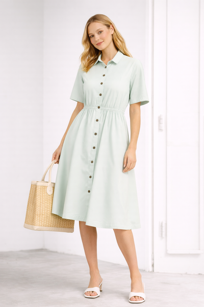 Mint Green Button Down Midi Dress for Women | Casual Shirt Style Midi Dress | Summer Day Dress