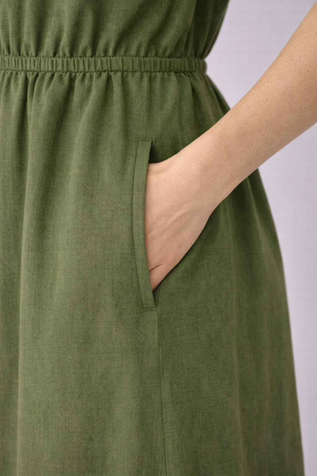 Women’s Olive Green Button-Down Midi Dress with Collar | Short Sleeve Casual & Workwear Dress