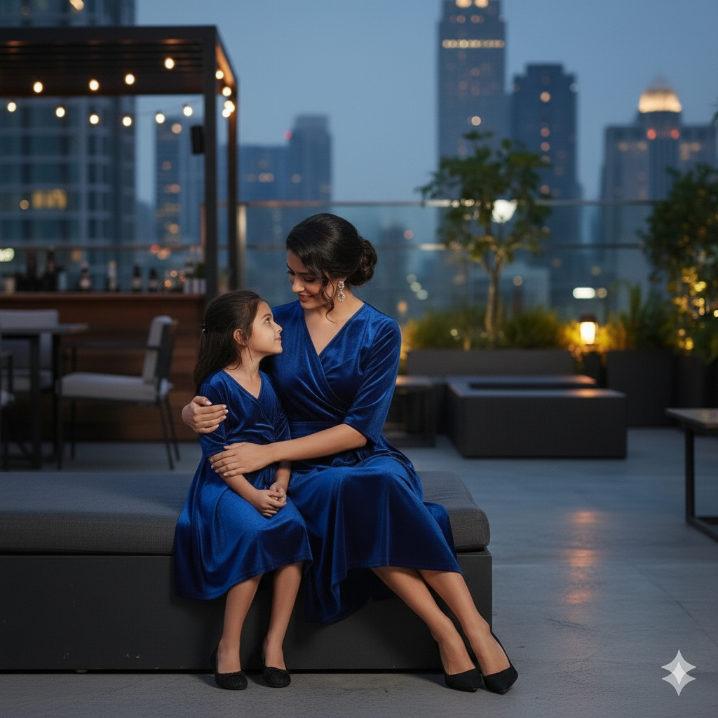 Custom Size Mom & Me Matching Royal Blue Velvet Dress | Mother Daughter Coordinated Outfit | Size Details Required