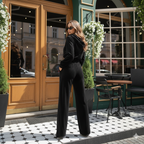 Black Velvet Co-Ord Set for Women – Zip-Front Top & Relaxed Fit Pants