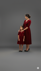 Custom Size Mom & Me Matching Wine Red Velvet Dress | Mother Daughter Coordinated Outfit | Personalized Fit Required