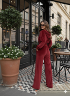 Rust Velvet Co-Ord Set for Women – Zip Hoodie Top with Straight Fit Pants