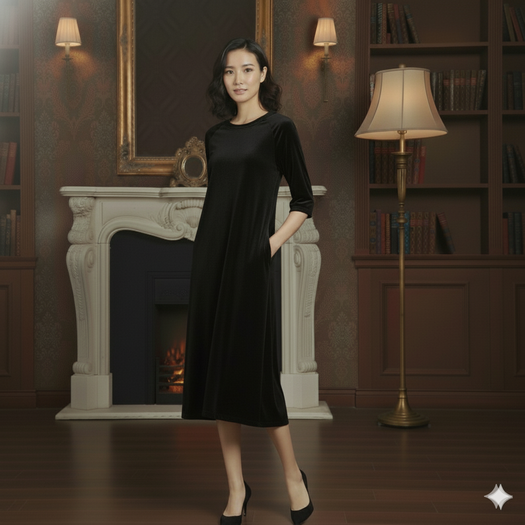 Luxury Black Velvet Night Dress Robe for Women | Soft Evening Lounge Wear | Elegant Sleepwear Gown