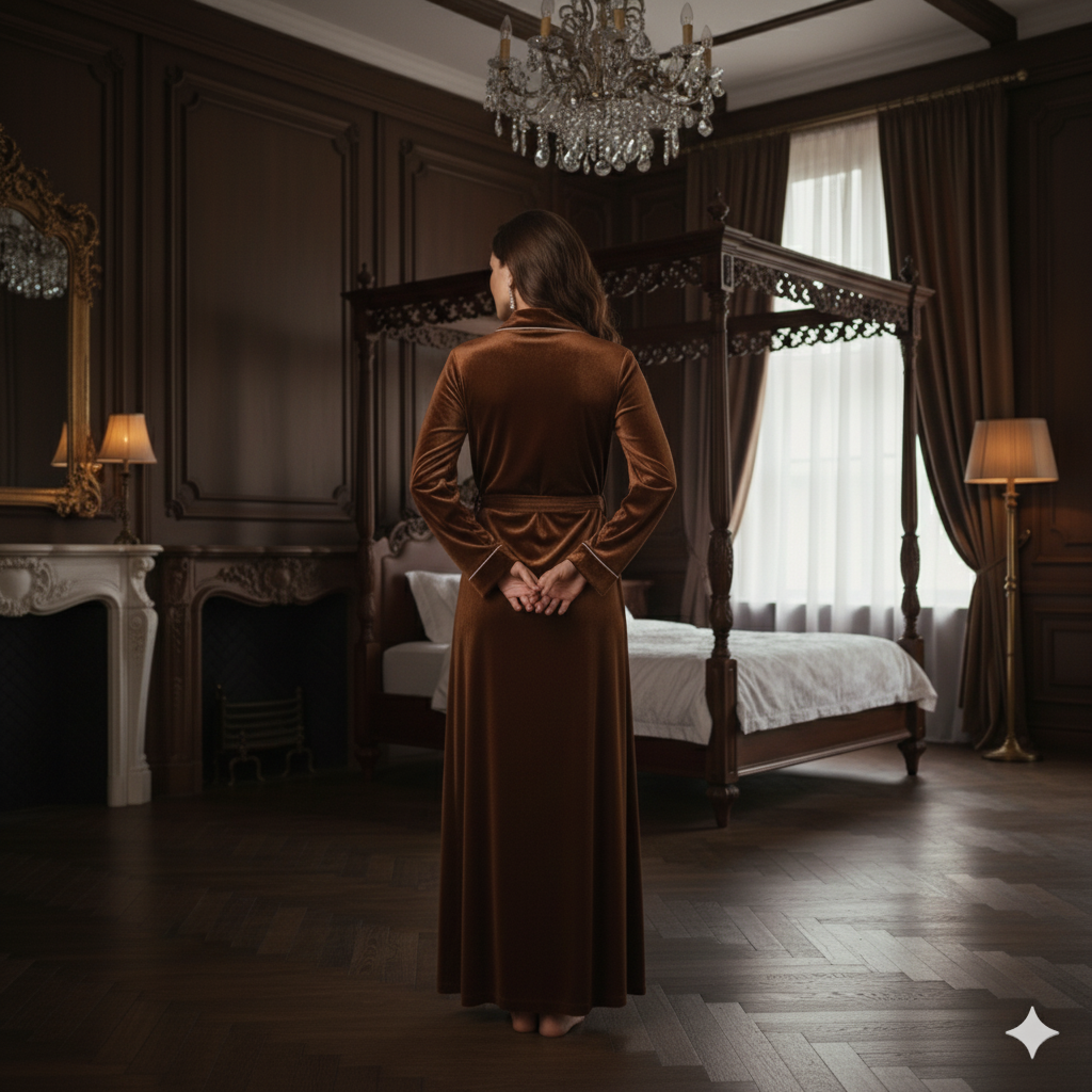 Brown Velvet Night Robe for Women | Luxury Long Wrap Velvet Robe | Custom Size Elegant Lounge Wear