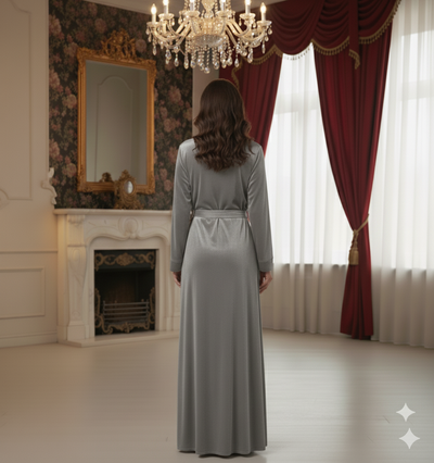 Grey Velvet Night Robe for Women | Luxury Long Velvet Bathrobe | Soft Tie-Up Lounge & Sleepwear