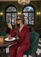 Rust Velvet Co-Ord Set for Women – Zip Hoodie Top with Straight Fit Pants