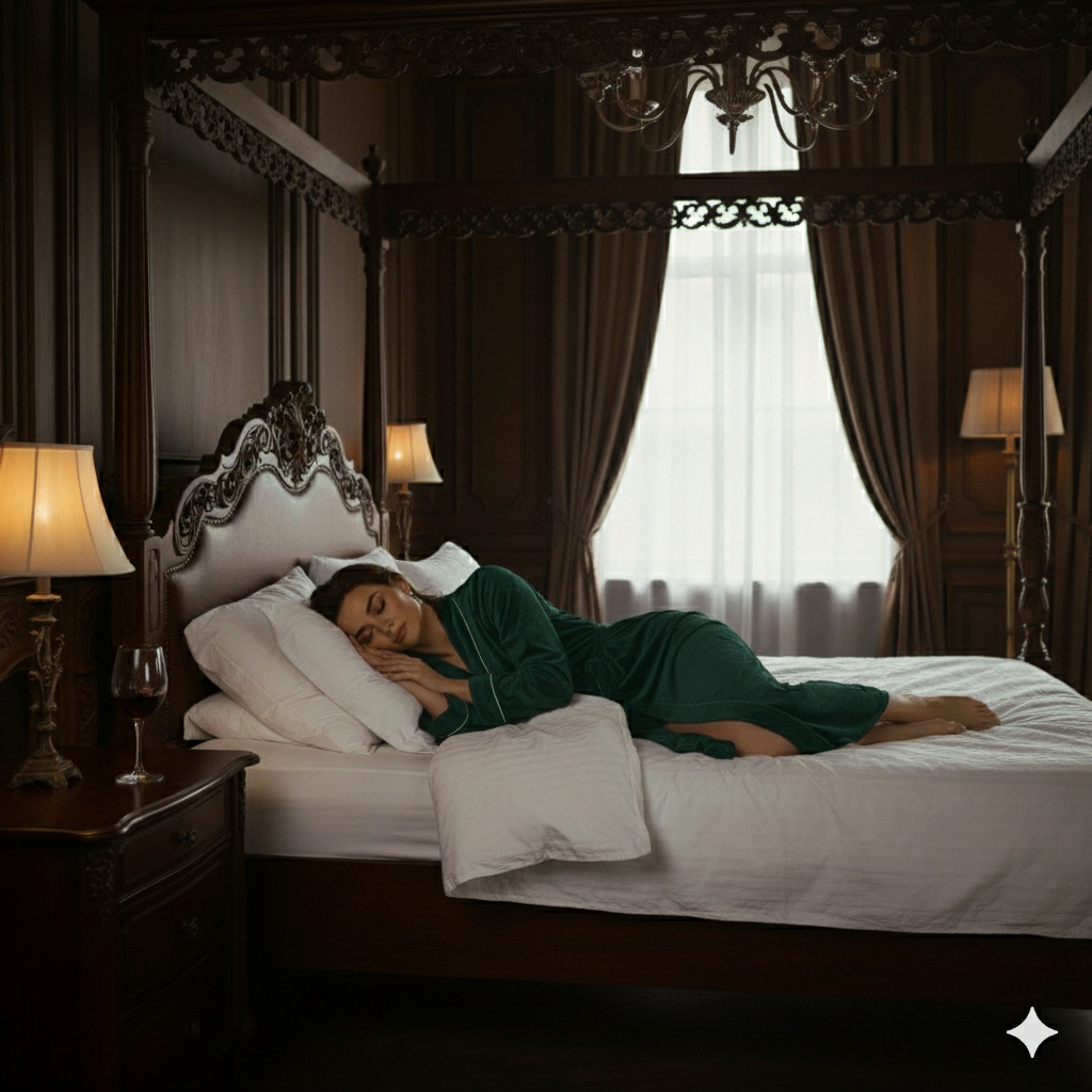 Dark Green Velvet Night Robe for Women | Luxury Long Wrap Robe | Custom Size Velvet Lounge Wear