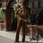 Chocolate Brown Velvet Co-Ord Set for Women – Zip Hoodie & Relaxed Fit Pants