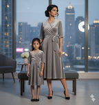 Custom Size Mom & Me Matching Silver Velvet Dress | Mother Daughter Coordinated Outfit | Personalized Fit Required
