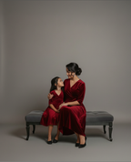 Custom Size Mom & Me Matching Wine Red Velvet Dress | Mother Daughter Coordinated Outfit | Personalized Fit Required
