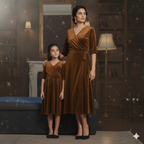 Mom & Me Matching Velvet Dress Set – Elegant Wrap Style Party Dresses for Mother & Daughter
