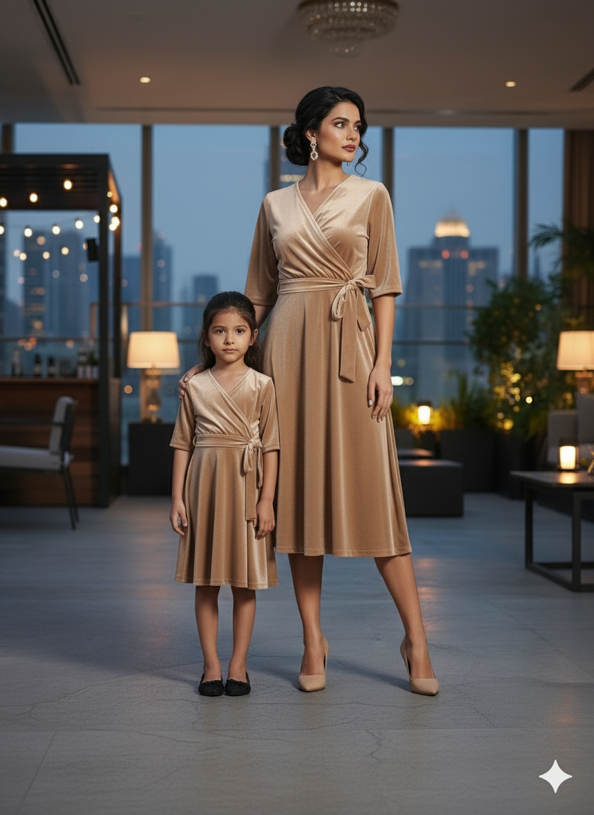 Custom Size Mom & Me Matching Velvet Dress | Mother Daughter Coordinated Outfit | Personalized Fit Required