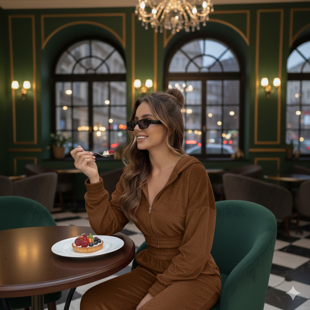 Chocolate Brown Velvet Co-Ord Set for Women – Zip Hoodie & Relaxed Fit Pants