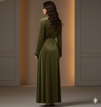 Olive Green Velvet Night Robe for Women | Luxury Long Wrap Robe | Custom Size Velvet Lounge Gown