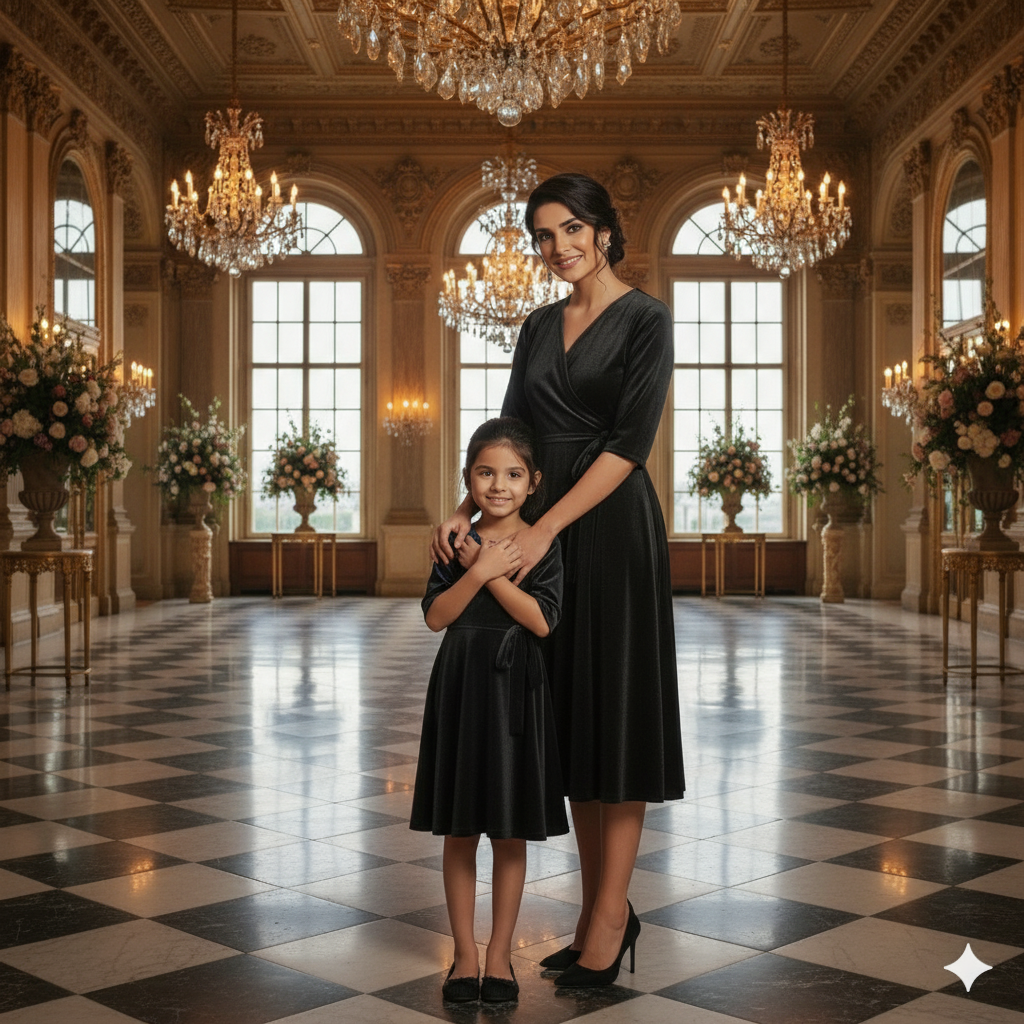 Custom Size Mom & Me Matching Black Velvet Dress | Mother Daughter Coordinated Outfit | Personalized Fit Required