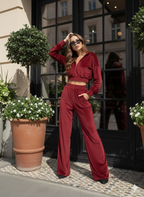 Rust Velvet Co-Ord Set for Women – Zip Hoodie Top with Straight Fit Pants