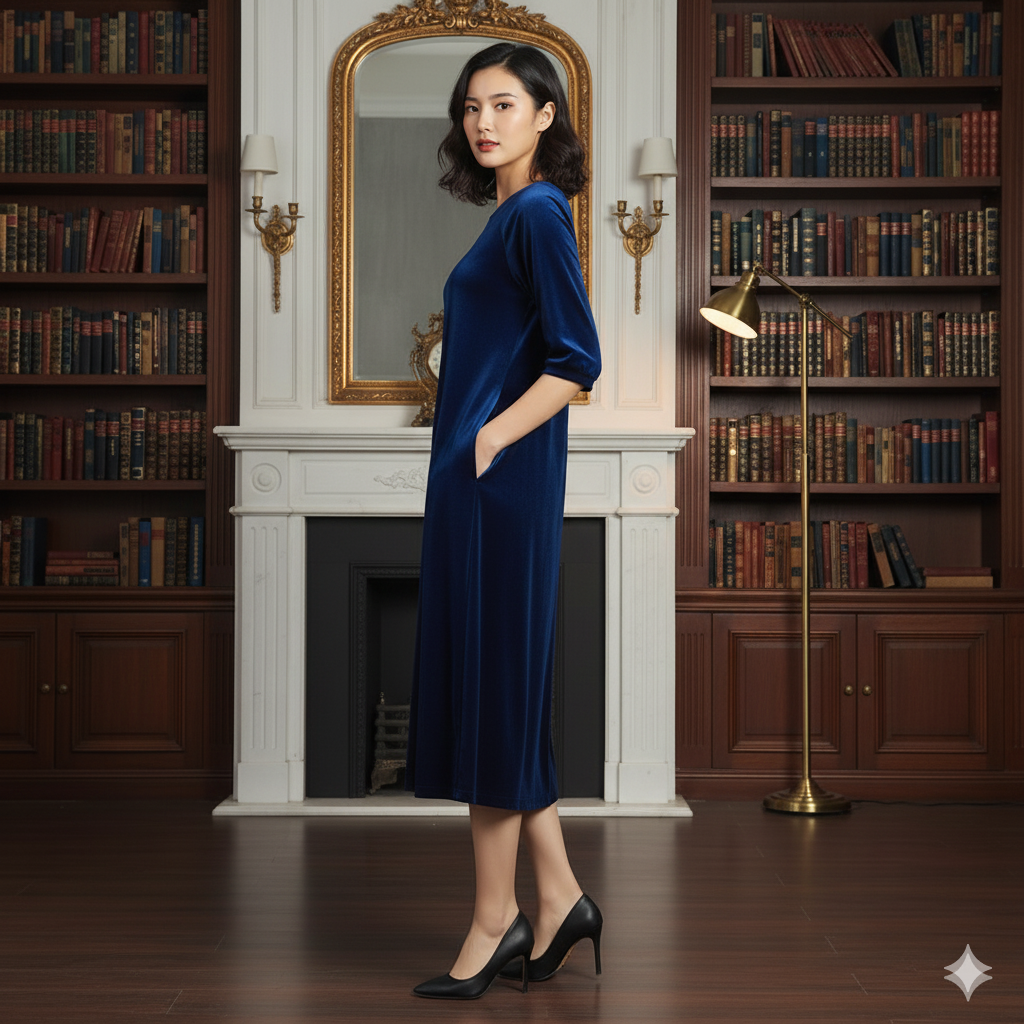 Royal Blue Velvet Night Dress for Women | Soft Long Velvet Night Gown | Elegant Lounge & Sleep Wear
