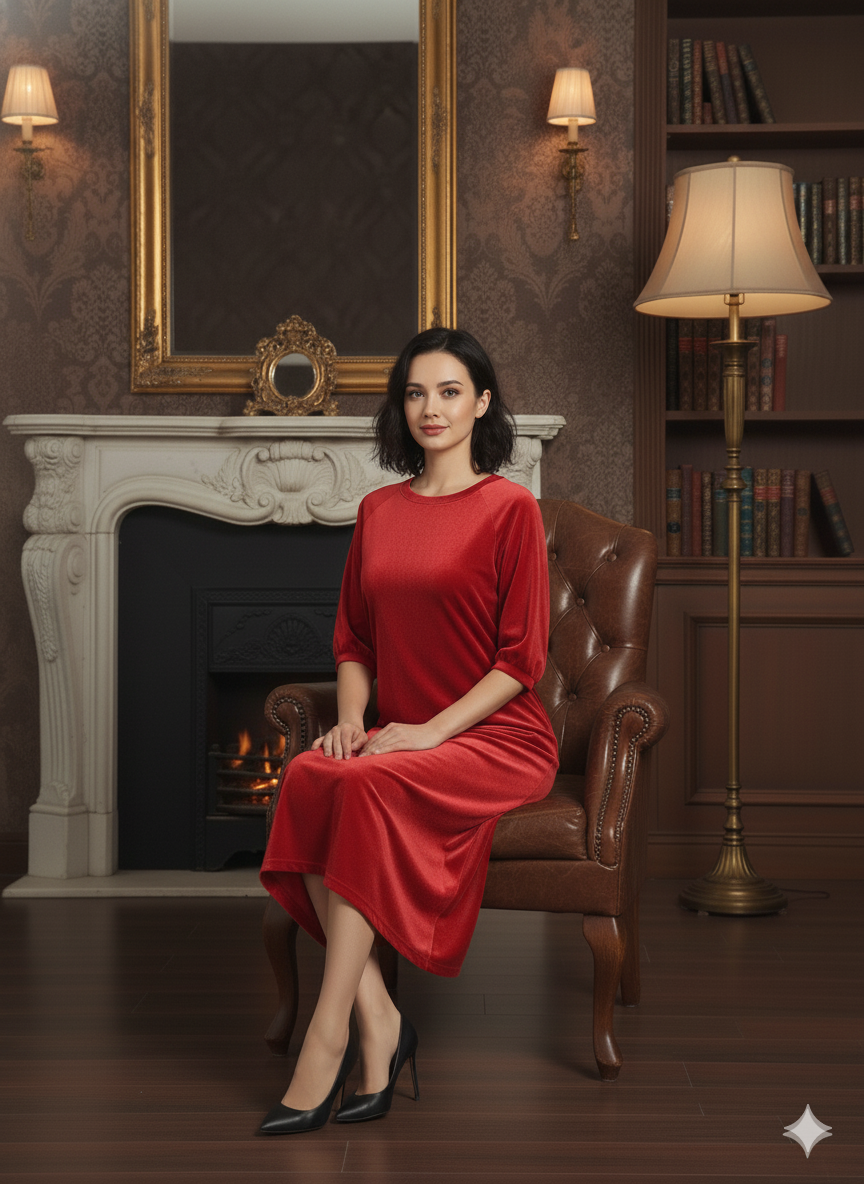 Red Velvet Night Dress for Women | Soft Long Velvet Night Gown | Elegant Lounge & Sleep Wear