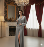 Grey Velvet Night Robe for Women | Luxury Long Velvet Bathrobe | Soft Tie-Up Lounge & Sleepwear