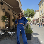 Royal Blue Velvet Co-Ord Set for Women – Cropped Zip Hoodie & High-Waist Pants