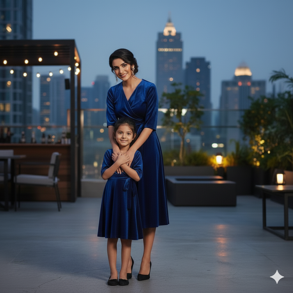 Custom Size Mom & Me Matching Royal Blue Velvet Dress | Mother Daughter Coordinated Outfit | Size Details Required