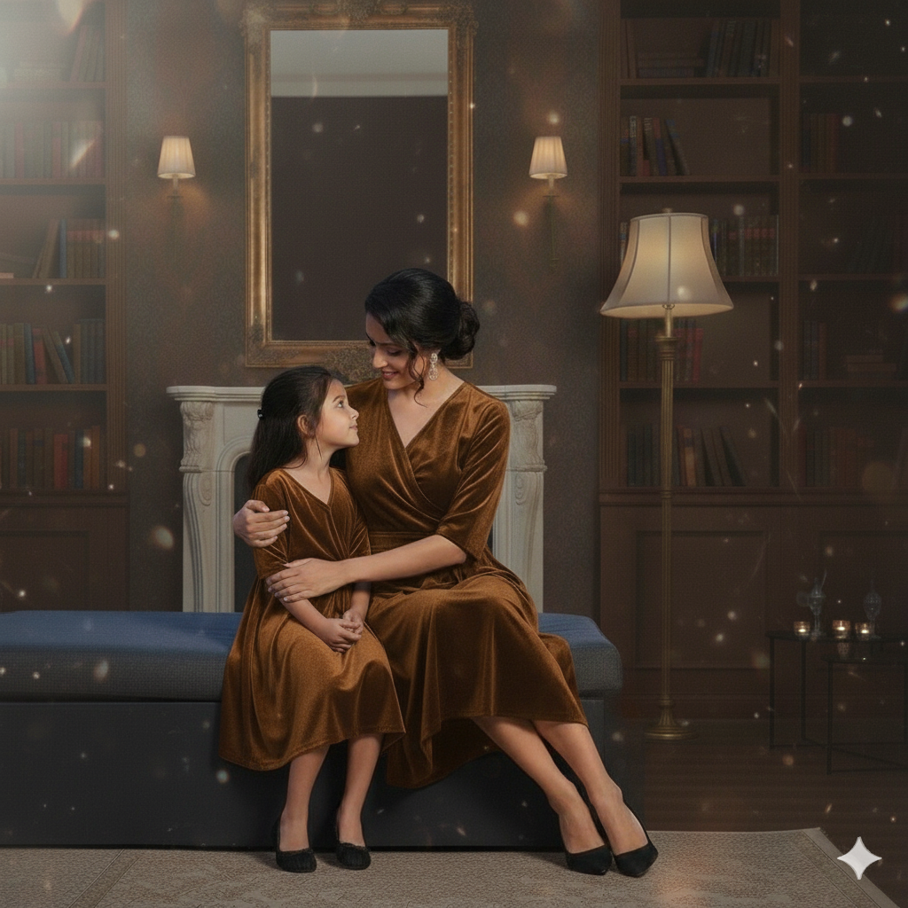 Mom & Me Matching Velvet Dress Set – Elegant Wrap Style Party Dresses for Mother & Daughter