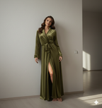 Olive Green Velvet Night Robe for Women | Luxury Long Wrap Robe | Custom Size Velvet Lounge Gown