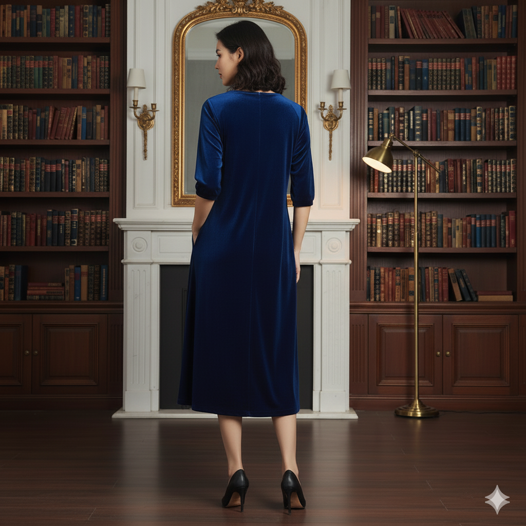 Royal Blue Velvet Night Dress for Women | Soft Long Velvet Night Gown | Elegant Lounge & Sleep Wear