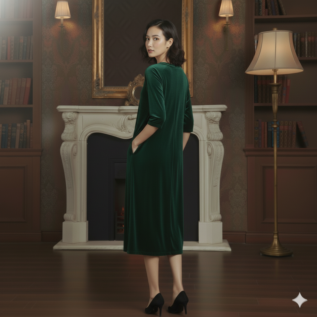 Luxury Green Velvet Night Dress for Women | Soft Evening Lounge Wear | Elegant Long Night Gown