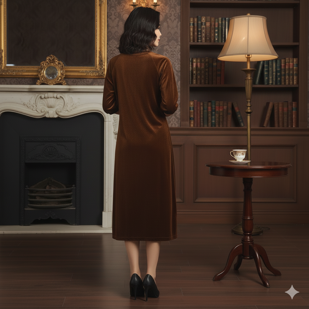 Brown Velvet Night Dress for Women | Soft Long Velvet Night Gown | Elegant Lounge & Sleepwear