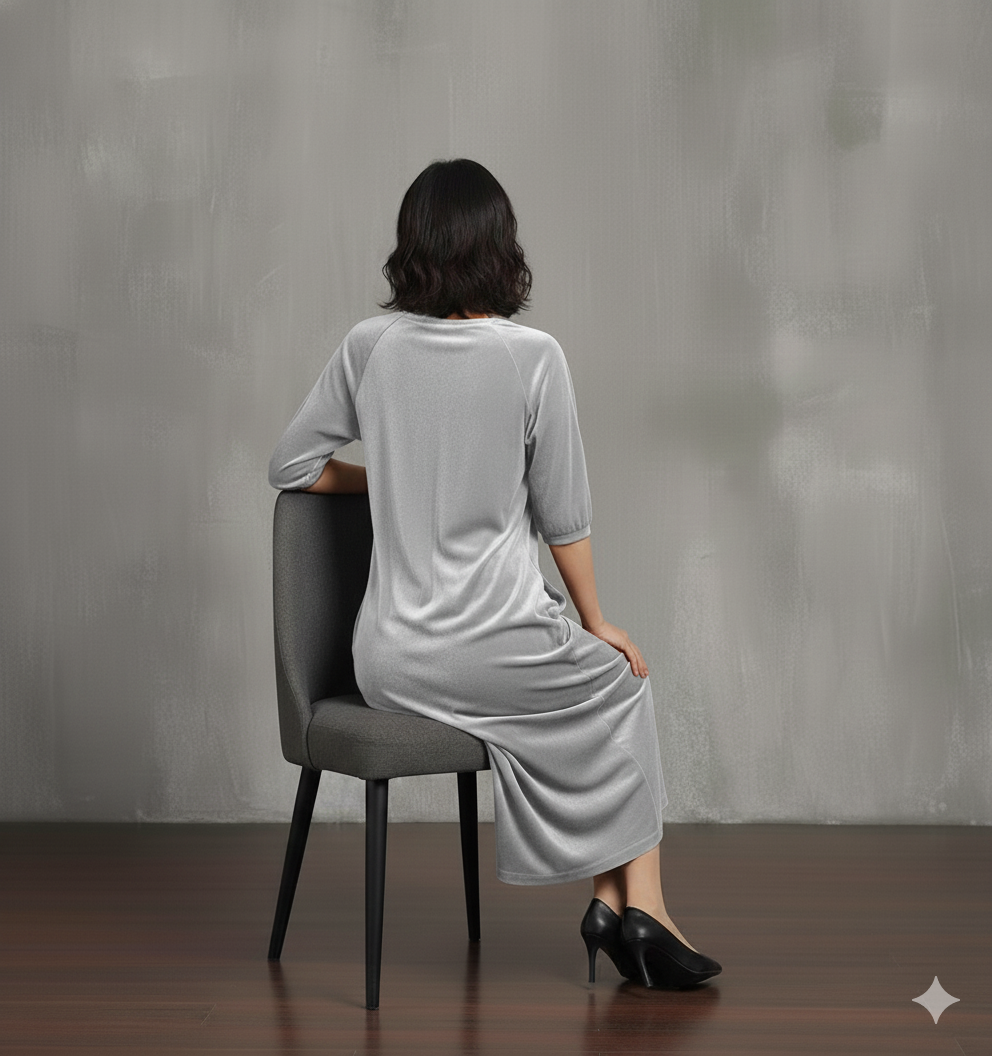 Grey Velvet Night Dress for Women | Soft Long Velvet Night Gown with Pockets | Elegant Lounge & Sleepwear